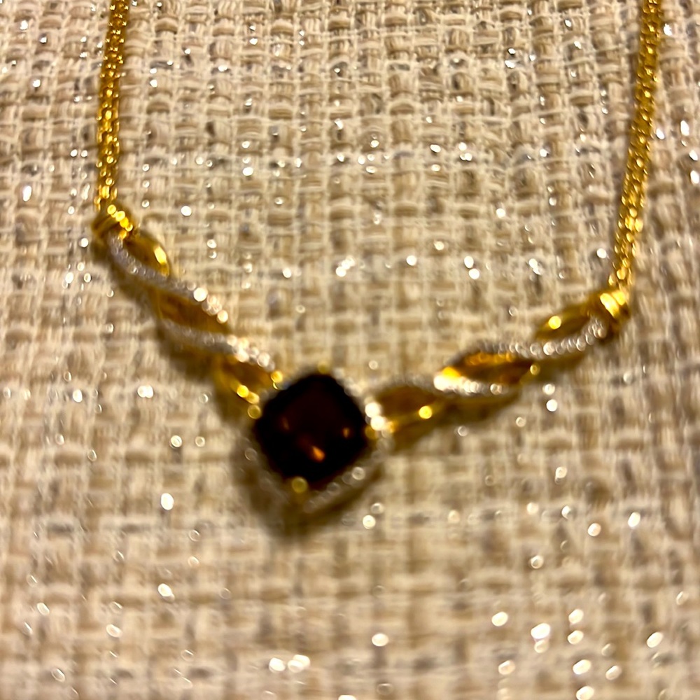 Natural Smoky Quartz & Diamond Accent Necklace Sterling Silver w/14kt Gold - Picture 2 of 4